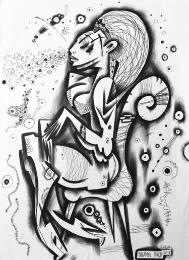 Zeichnungen mit dem Titel "Lady X on chair" von Kaola Oty, Original-Kunstwerk, Tinte