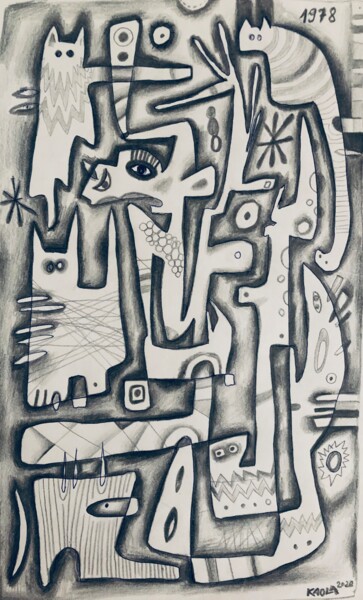 Desenho intitulada "Noize in The forest" por Kaola Oty, Obras de arte originais, Lápis