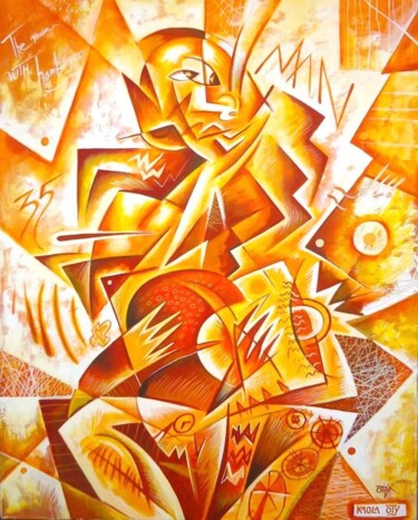 Pittura intitolato "Man with hamburger" da Kaola Oty, Opera d'arte originale, Acrilico