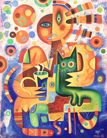 Painting titled "COFFEECATS" by Kaola Oty, Original Artwork, Acrylic