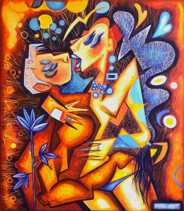Painting titled "Lovers , The blue r…" by Kaola Oty, Original Artwork, Acrylic