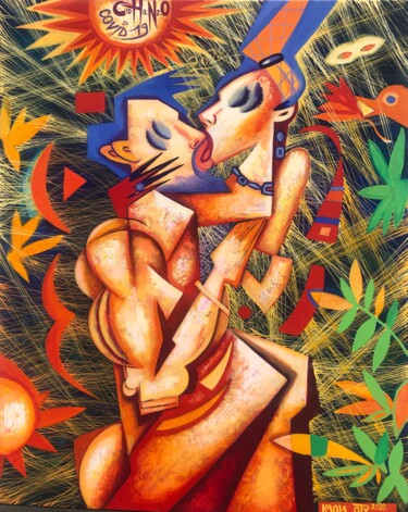 Pintura intitulada "Love in Covid times" por Kaola Oty, Obras de arte originais, Acrílico