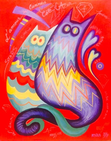 Painting titled "Love ( cats )" by Kaola Oty, Original Artwork, Acrylic