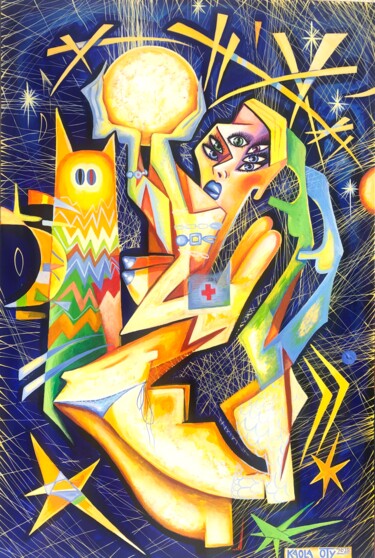 Painting titled "TheMoon isMine" by Kaola Oty, Original Artwork, Acrylic