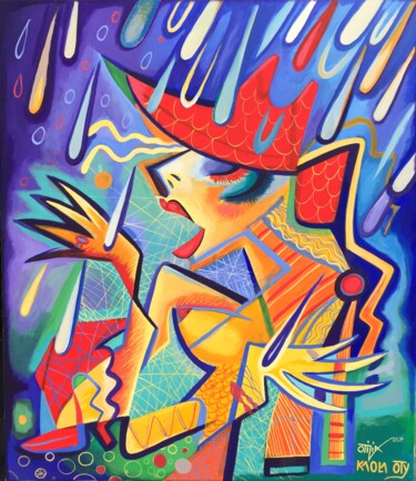 Schilderij getiteld "Lady rain" door Kaola Oty, Origineel Kunstwerk, Acryl