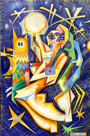Картина под названием "The blueMoon" - Kaola Oty, Подлинное произведение искусства, Акрил