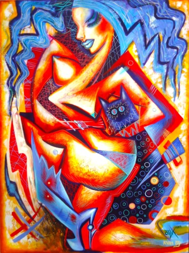 Painting titled "BluehairladyBlu" by Kaola Oty, Original Artwork, Acrylic