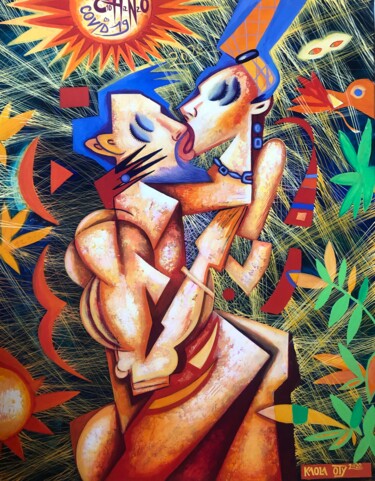 Pintura intitulada "Love in covid timess" por Kaola Oty, Obras de arte originais, Acrílico