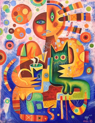 Pittura intitolato "Cubist woman with c…" da Kaola Oty, Opera d'arte originale, Acrilico
