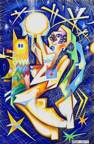 Peinture intitulée "The Moon is Kaola" par Kaola Oty, Œuvre d'art originale, Acrylique