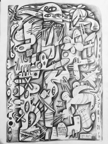 Dessin intitulée "Spring actions risi…" par Kaola Oty, Œuvre d'art originale, Crayon