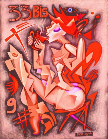 Peinture intitulée "Lady with red tea" par Kaola Oty, Œuvre d'art originale, Acrylique