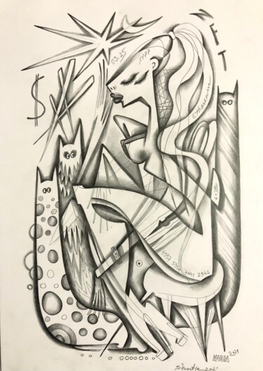 Dessin intitulée "Lady with Ethereum" par Kaola Oty, Œuvre d'art originale, Crayon