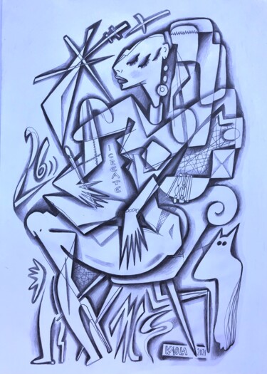 Dessin intitulée "Lady writer" par Kaola Oty, Œuvre d'art originale, Crayon