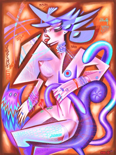 Incisioni, stampe intitolato "Violet hat" da Kaola Oty, Opera d'arte originale, Pittura digitale
