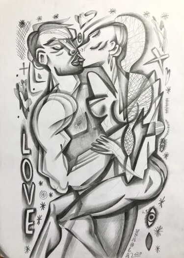 Drawing titled "Soft kiss" by Kaola Oty, Original Artwork, Pencil
