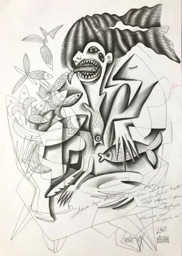 Zeichnungen mit dem Titel "In her environment" von Kaola Oty, Original-Kunstwerk, Bleistift