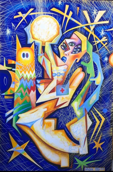 Peinture intitulée "The fullMoon is mine" par Kaola Oty, Œuvre d'art originale, Acrylique