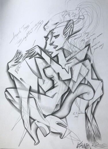 Drawing titled "A letter from Angels" by Kaola Oty, Original Artwork, Pencil