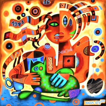 Malarstwo zatytułowany „Cubist woman with h…” autorstwa Kaola Oty, Oryginalna praca, Akryl