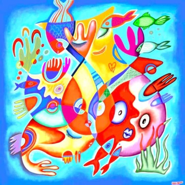 Картина под названием "Happiness in OCEAN" - Kaola Oty, Подлинное произведение искусства, Акрил