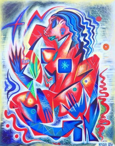 Malerei mit dem Titel "Woman with light" von Kaola Oty, Original-Kunstwerk, Acryl