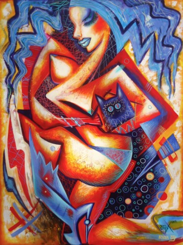 Malerei mit dem Titel "Blue love" von Kaola Oty, Original-Kunstwerk, Acryl