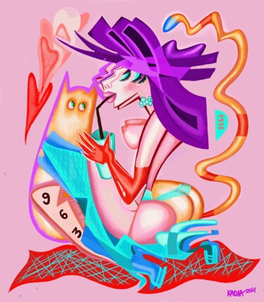 Digitale Kunst getiteld "Lady Pink Magnolia" door Kaola Oty, Origineel Kunstwerk, Acryl