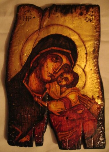 Pittura intitolato "Byzantine icon on b…" da Kaola Oty, Opera d'arte originale
