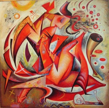Malerei mit dem Titel "La donna rossa" von Kaola Oty, Original-Kunstwerk, Öl