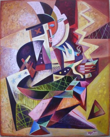 Peinture intitulée "Man with cofee" par Kaola Oty, Œuvre d'art originale, Huile