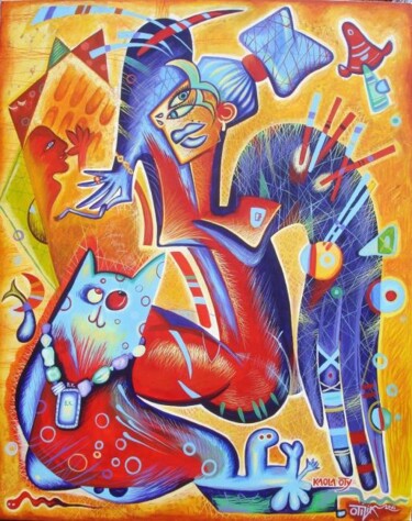Peinture intitulée "The painter with he…" par Kaola Oty, Œuvre d'art originale