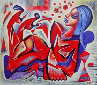Peinture intitulée "~Lady on sofa~" par Kaola Oty, Œuvre d'art originale, Huile