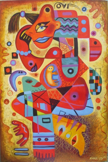 Картина под названием "Pregnant cubist lady" - Kaola Oty, Подлинное произведение искусства, Акрил