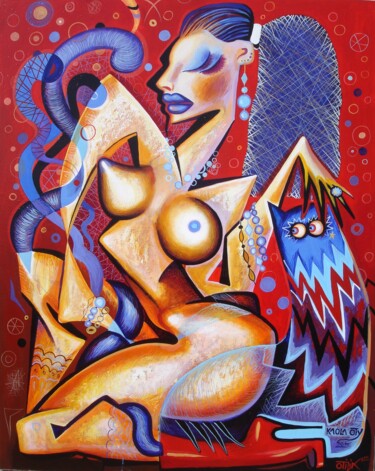Malerei mit dem Titel "Femme sensuelle" von Kaola Oty, Original-Kunstwerk, Acryl