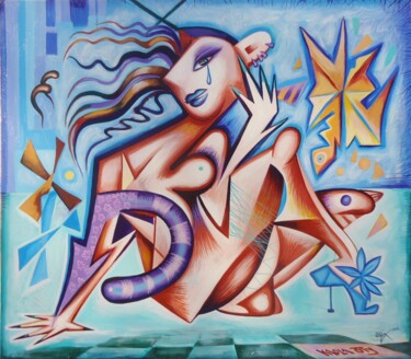 Pintura intitulada "Woman with broken b…" por Kaola Oty, Obras de arte originais, Acrílico