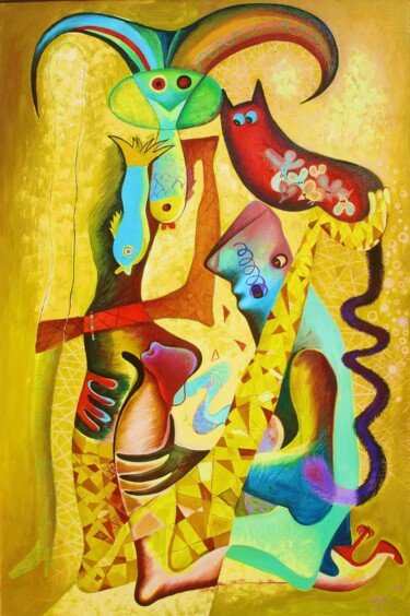 Pittura intitolato "Couple with their r…" da Kaola Oty, Opera d'arte originale