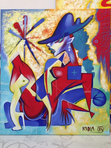 Pittura intitolato "Blue hat" da Kaola Oty, Opera d'arte originale, Acrilico