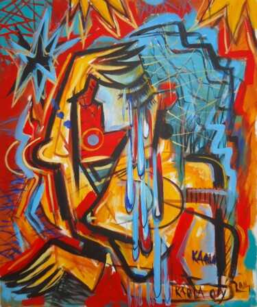 Painting titled "Woman crying" by Kaola Oty, Original Artwork, Acrylic