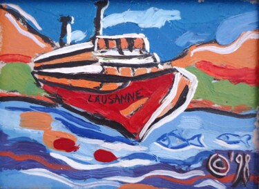 Pintura titulada "Boat on Leman Lake" por Kaola Oty, Obra de arte original