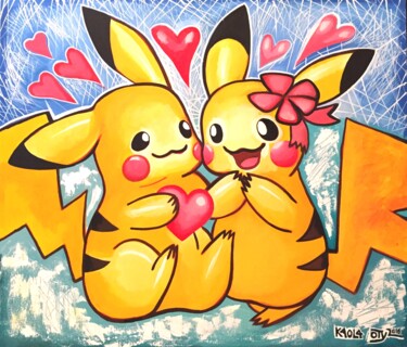 Painting titled "POKEMONS IN LOVE" by Kaola Oty, Original Artwork, Acrylic