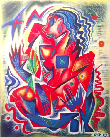 Painting titled "Cubist red woman" by Kaola Oty, Original Artwork