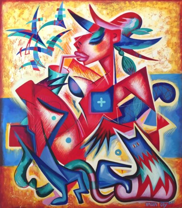 Painting titled "LADY ON YACHT" by Kaola Oty, Original Artwork, Acrylic