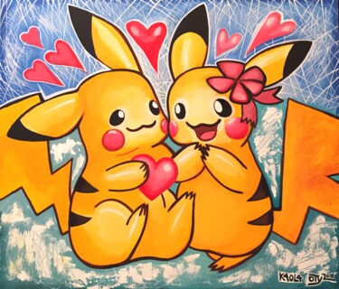 Pintura intitulada "Pokemons in love" por Kaola Oty, Obras de arte originais, Acrílico