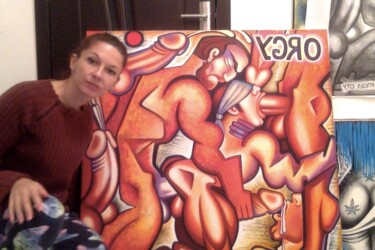 Malerei mit dem Titel "Orgy male painting…" von Kaola Oty, Original-Kunstwerk, Acryl