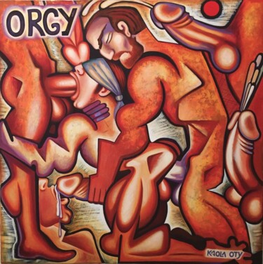 Peinture intitulée "Orgy male painting…" par Kaola Oty, Œuvre d'art originale