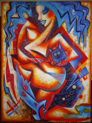 Malerei mit dem Titel "Blue" von Kaola Oty, Original-Kunstwerk, Acryl