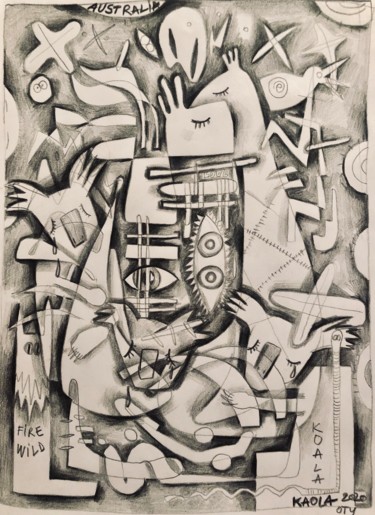 The hug if cangoroos with 3 crying Koala Dessin intitulée "The hug if cangoroo…" par Kaola Oty, Œuvre d'art originale, Crayon
