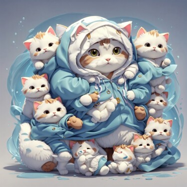 Arts numériques intitulée "可愛い猫の家族" par Kaori Ooshima, Œuvre d'art originale, Image générée par l'IA