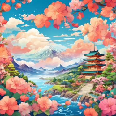 Цифровое искусство под названием "桜の花が舞う景色" - Kaori Ooshima, Подлинное произведение искусства, Изображение, сгенерированное…